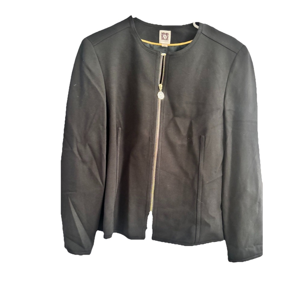 ANNE KLEIN Jacket Blazer Womens Sz 10 Gold Zip‎ Front & Sleeves Black Capsule